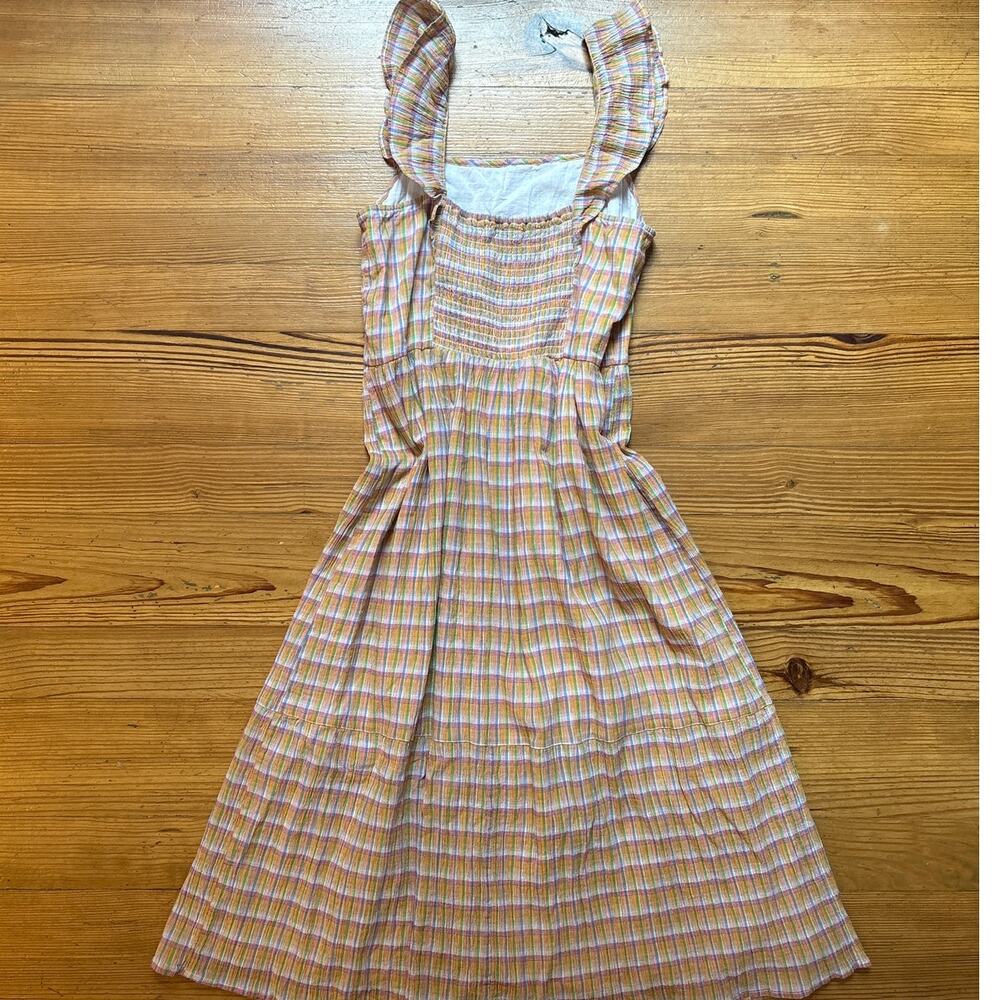 Loft colorful plaid print ruffle accent gauzy midi dress‎ SIZE M - Picture 5 of 5